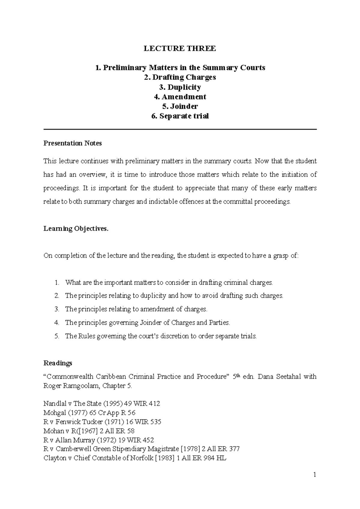 LECTURE THREE - COT: Drafting Charges & Preliminary Matters in Summary ...
