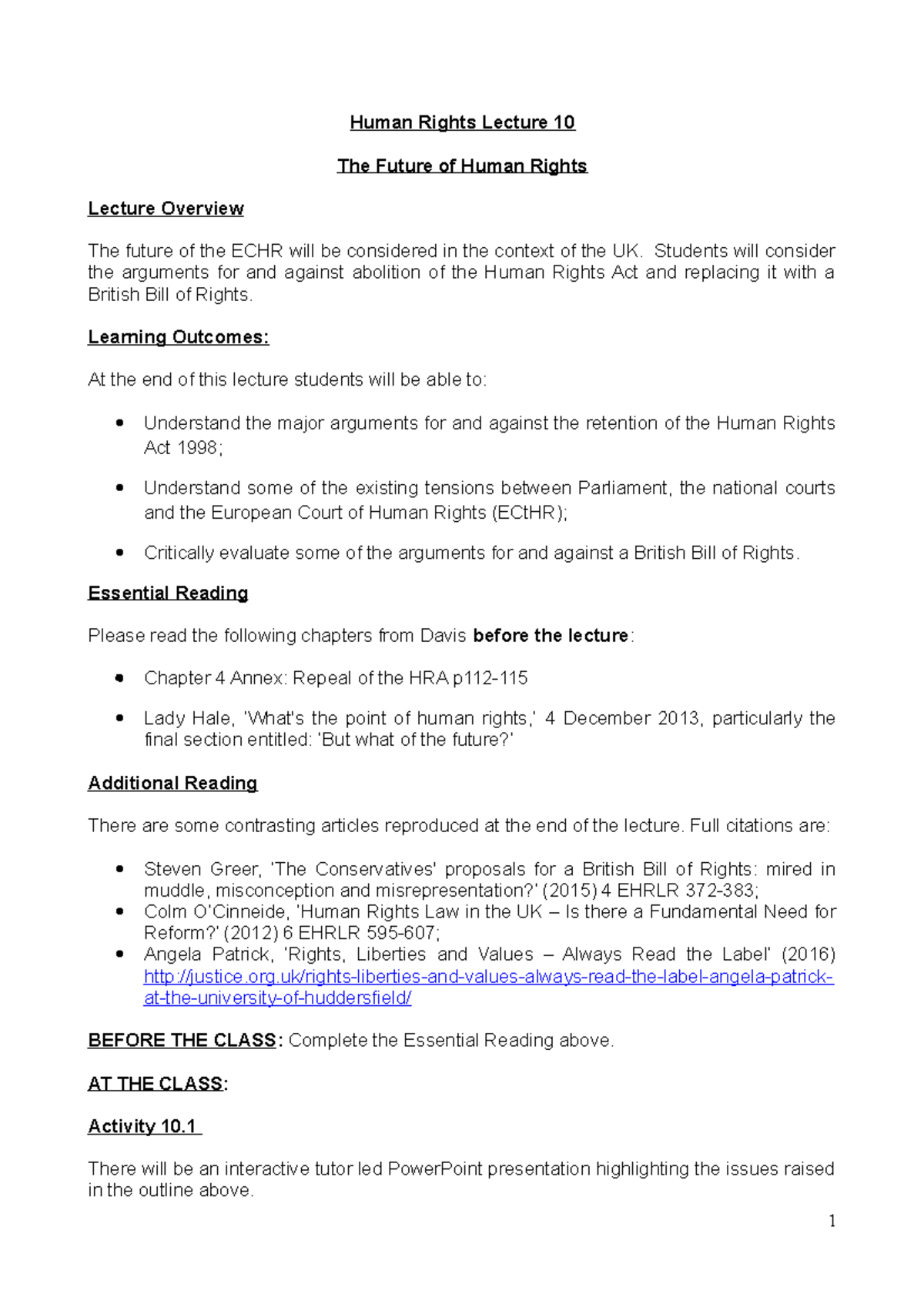 BIL0006 Module Materials - Human Rights Week 10 - Human Rights Lecture ...