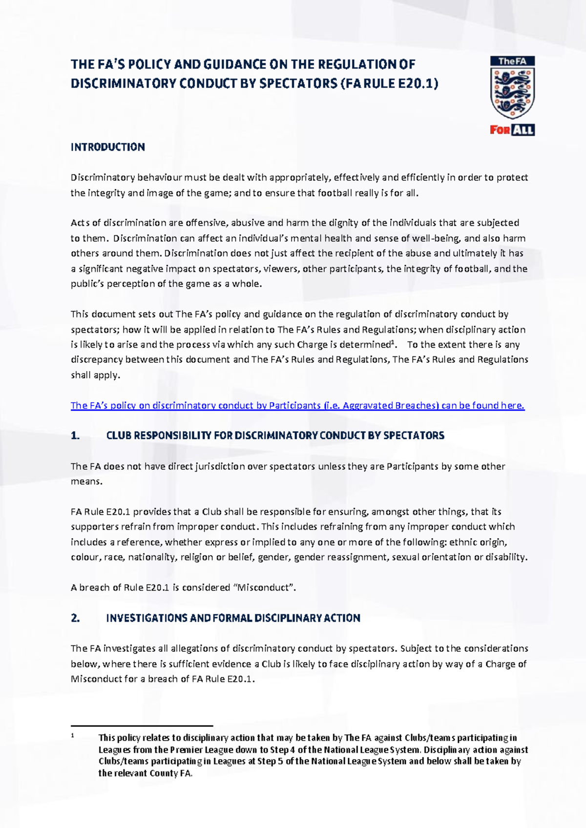 The fa sanction guidelines for discrimination by crowds ...