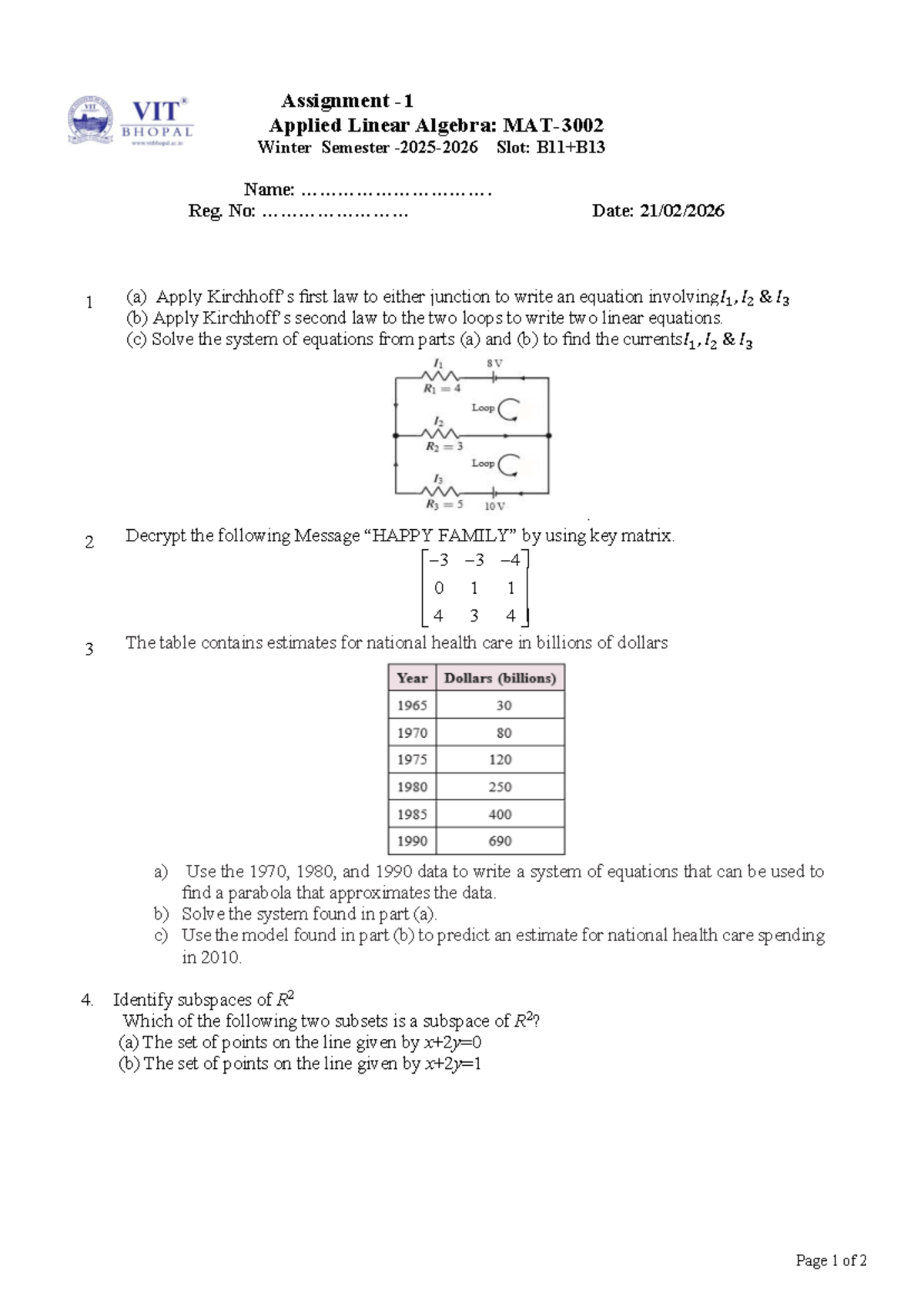 Assignment 1: Applied Linear Algebra - Winter Semester Analysis - Studocu