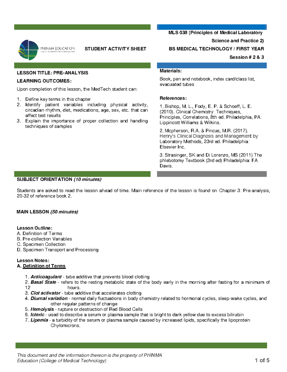 PMLS 2 Final Exam: Pre-Analysis Concepts and Specimen Handling - Studocu