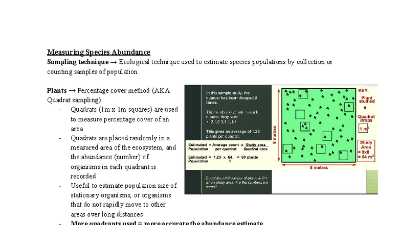 Biology - YEAR 11 - Measuring Species Abundance Sampling technique → ...