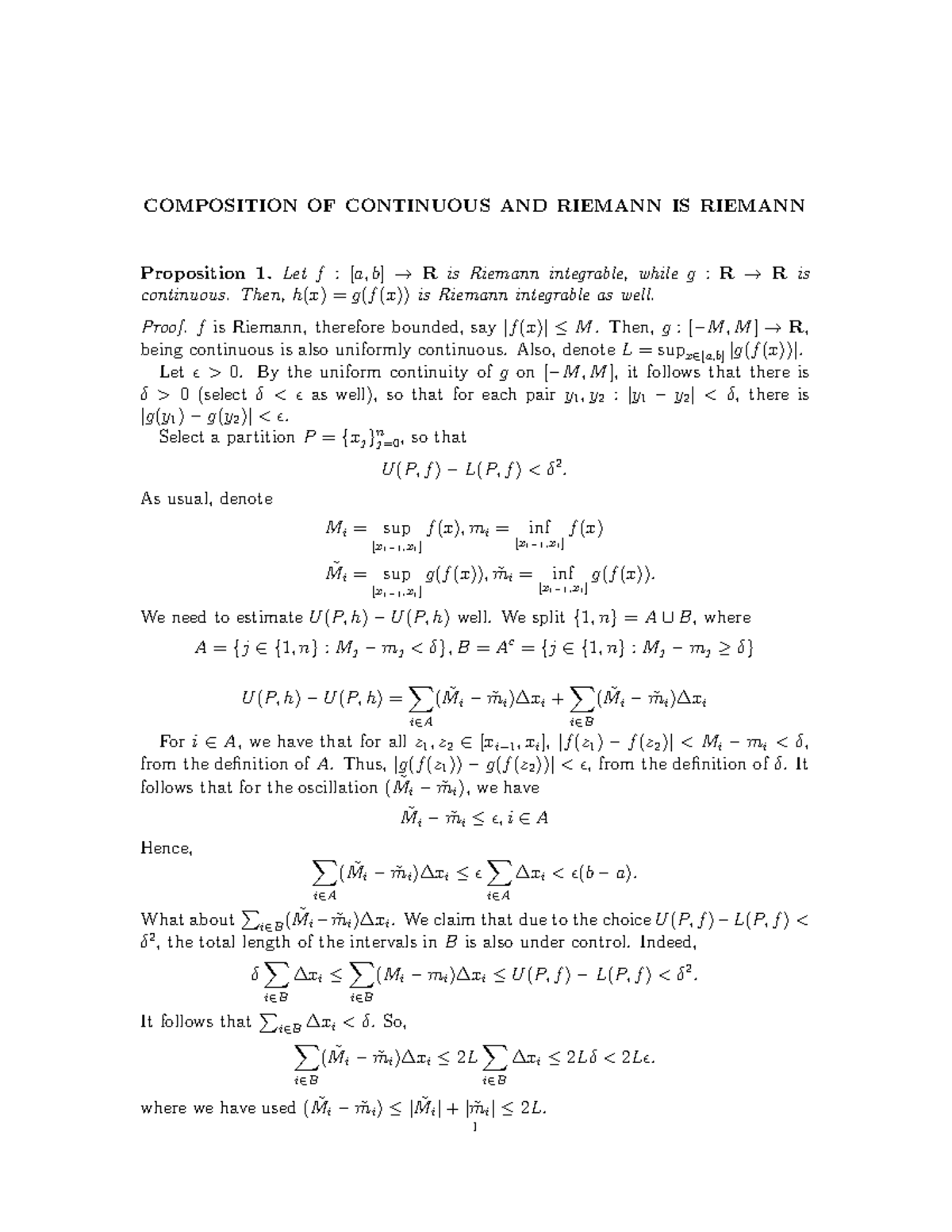 Composition of Continuous and Riemann Integrable Functions - Studocu