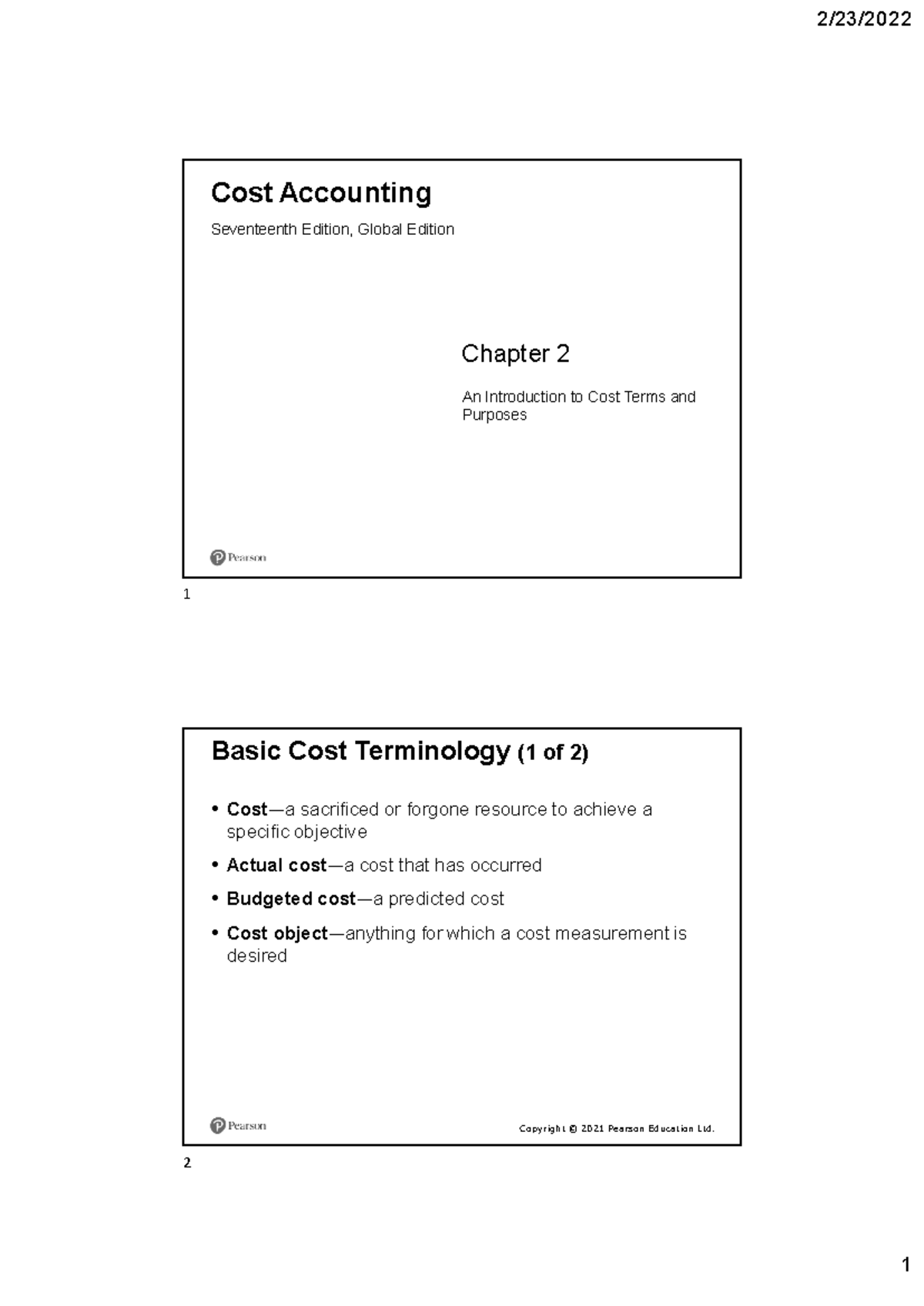 Cost Accounting Summary Notes - Chapter 2 (17th Ed.) - Studeersnel