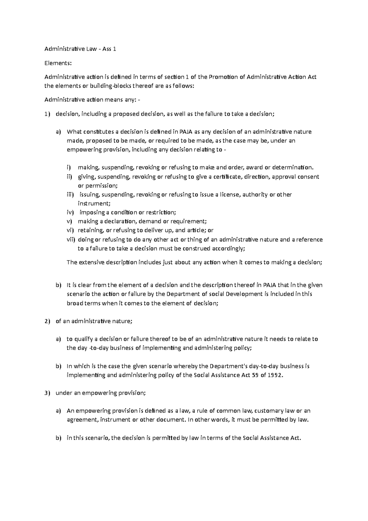 ADL2601: Admin Law Ass 1 - Key Elements and Definitions Explained - Studocu