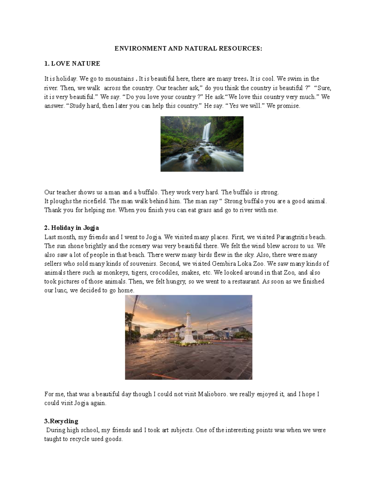 5 Topics Recount: Nature, Holiday & Recycling Experiences - Studocu