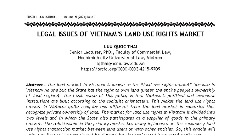 RLJ 2023: Analyzing Land Use Rights Pledge in Vietnam - Studocu