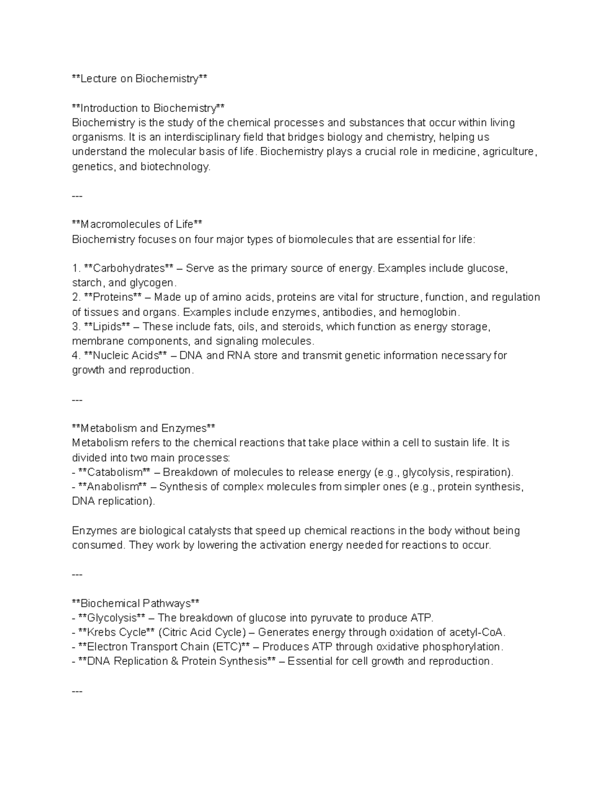 Biochemistry Lecture - Lecture on Biochemistry Introduction to ...