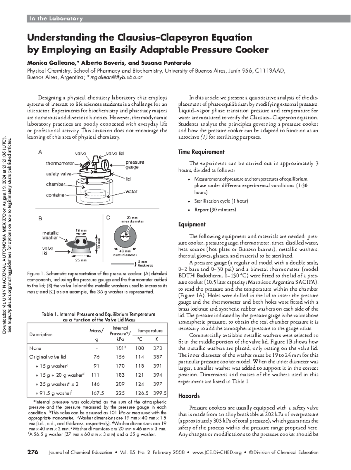 Understanding the Clausius-Clapeyron Equation using a Pressure Cooker