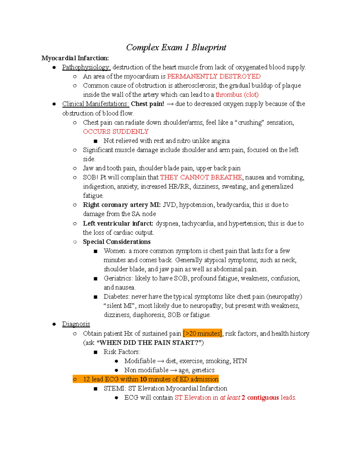 Complex Cardiac Exam 1 Blueprint Overview - Studocu