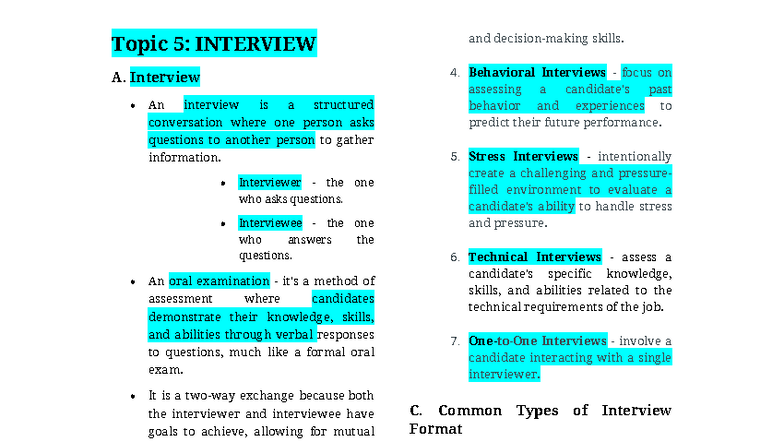 Interview Techniques and Communication Skills: Notes for Course XYZ 101 ...