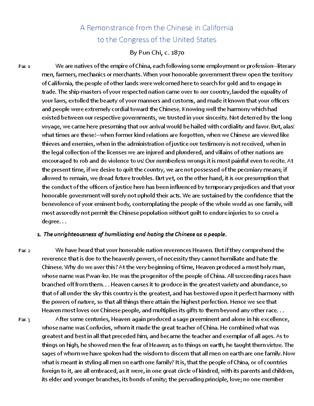 A Remonstrance from Chinese Miners in California to U.S. Congress - Studocu