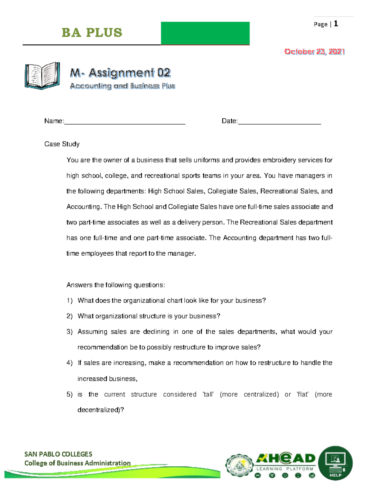 BA Plus M-Assignment 02: Business Structure Case Study Analysis - Studocu
