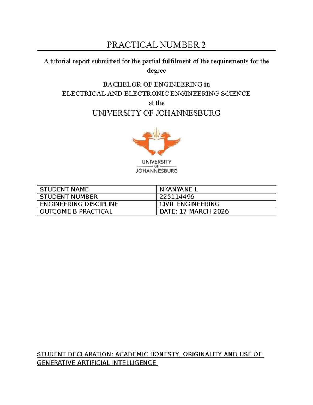 Outcome B Practical Report TUT 2 - Electrical Engineering - Studocu