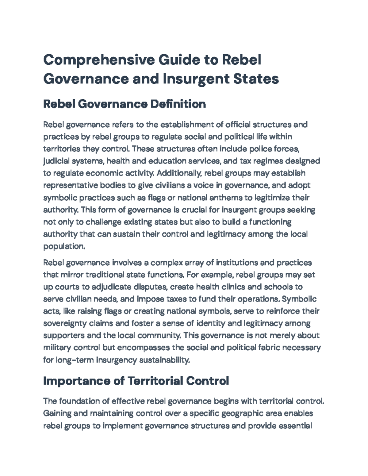 Rebel Governance and Insurgent States: A Comprehensive Overview - Studocu