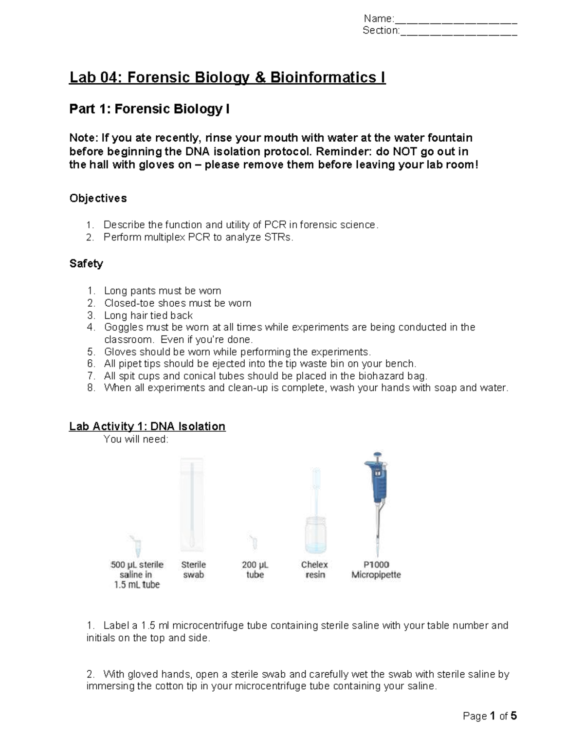 Forensic Biology Bioinformatics I Lab-Procedure V4 - Section ...