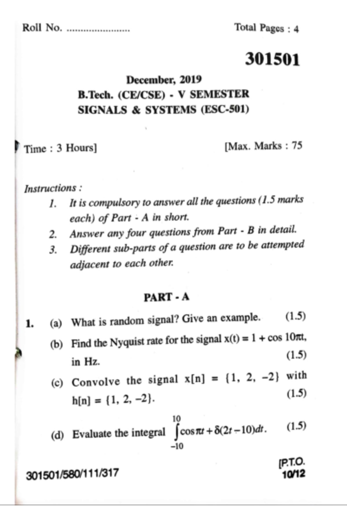 Signals Systems PYQ - B.V SEMESTER (301501) Exam Prep Notes - Studocu