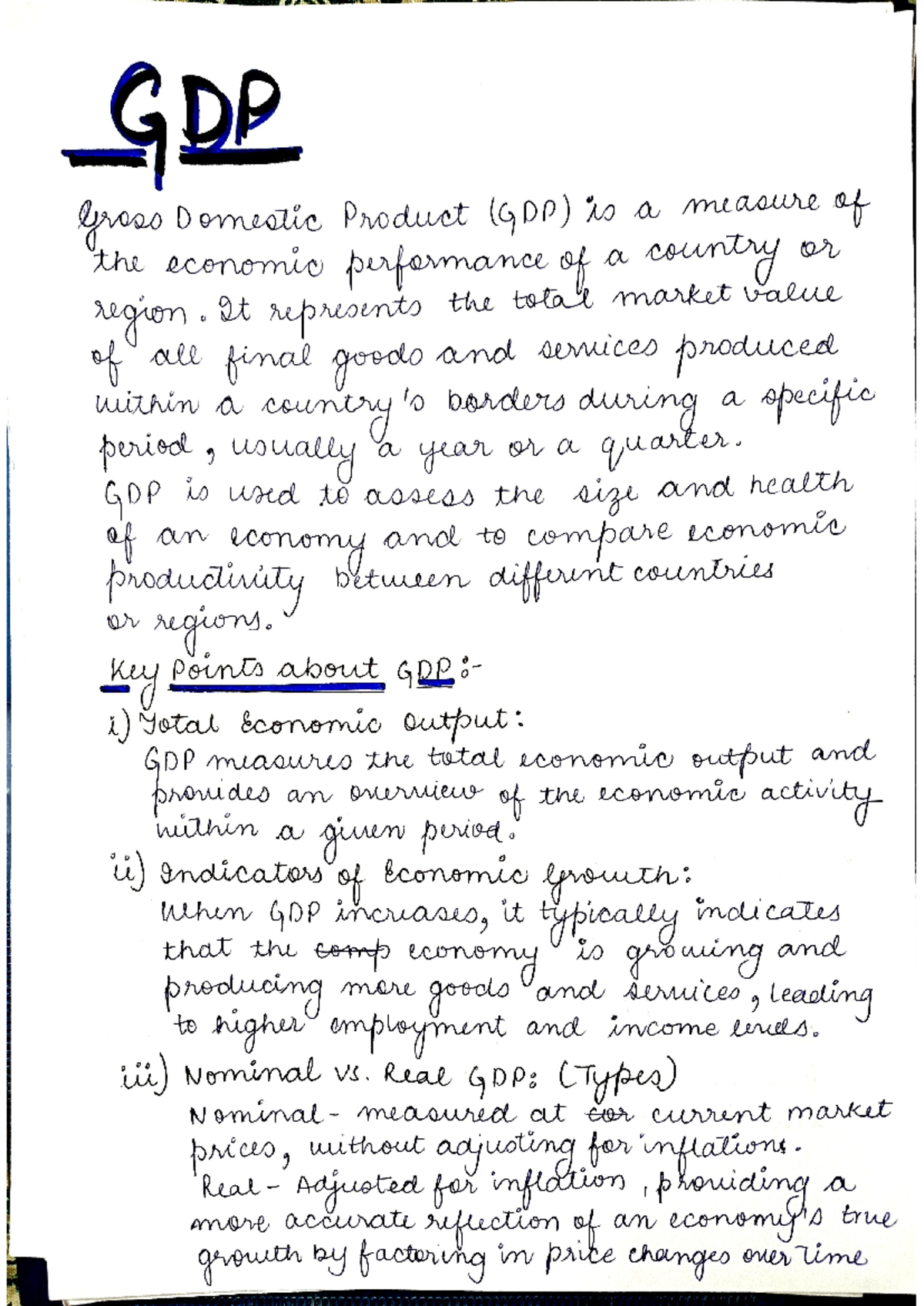 MEE - economics notes - GDP Gross Domestic Product (GDP) is a measure ...