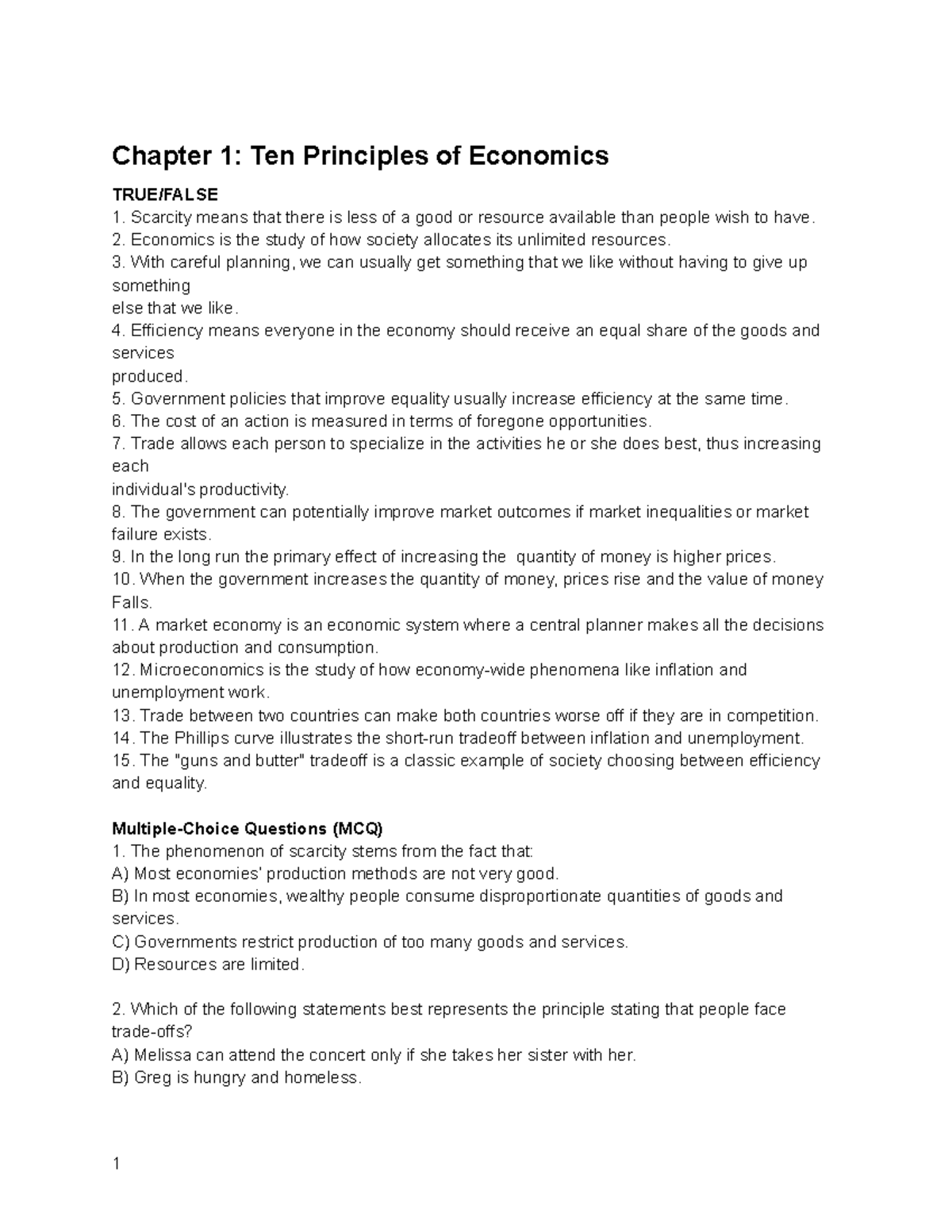 Midterm Exam Review: Principles of Economics (ECO 101) - Studocu