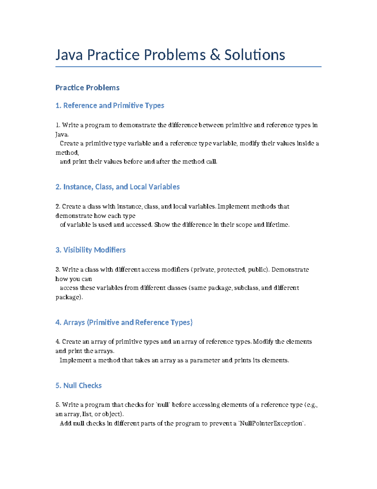 Java Practice Problems Solutions - Key Concepts & Techniques - Studocu