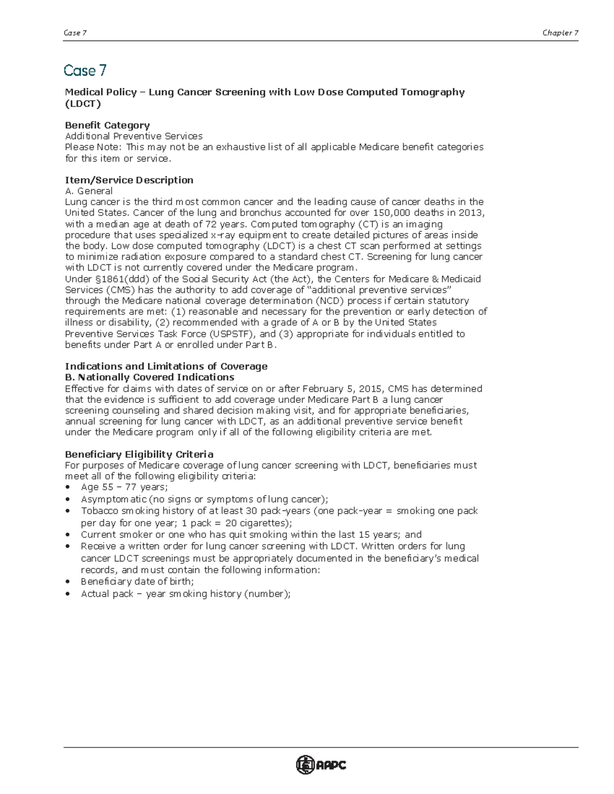 Case 7: Medical Policy for Lung Cancer Screening with LDCT - Studocu
