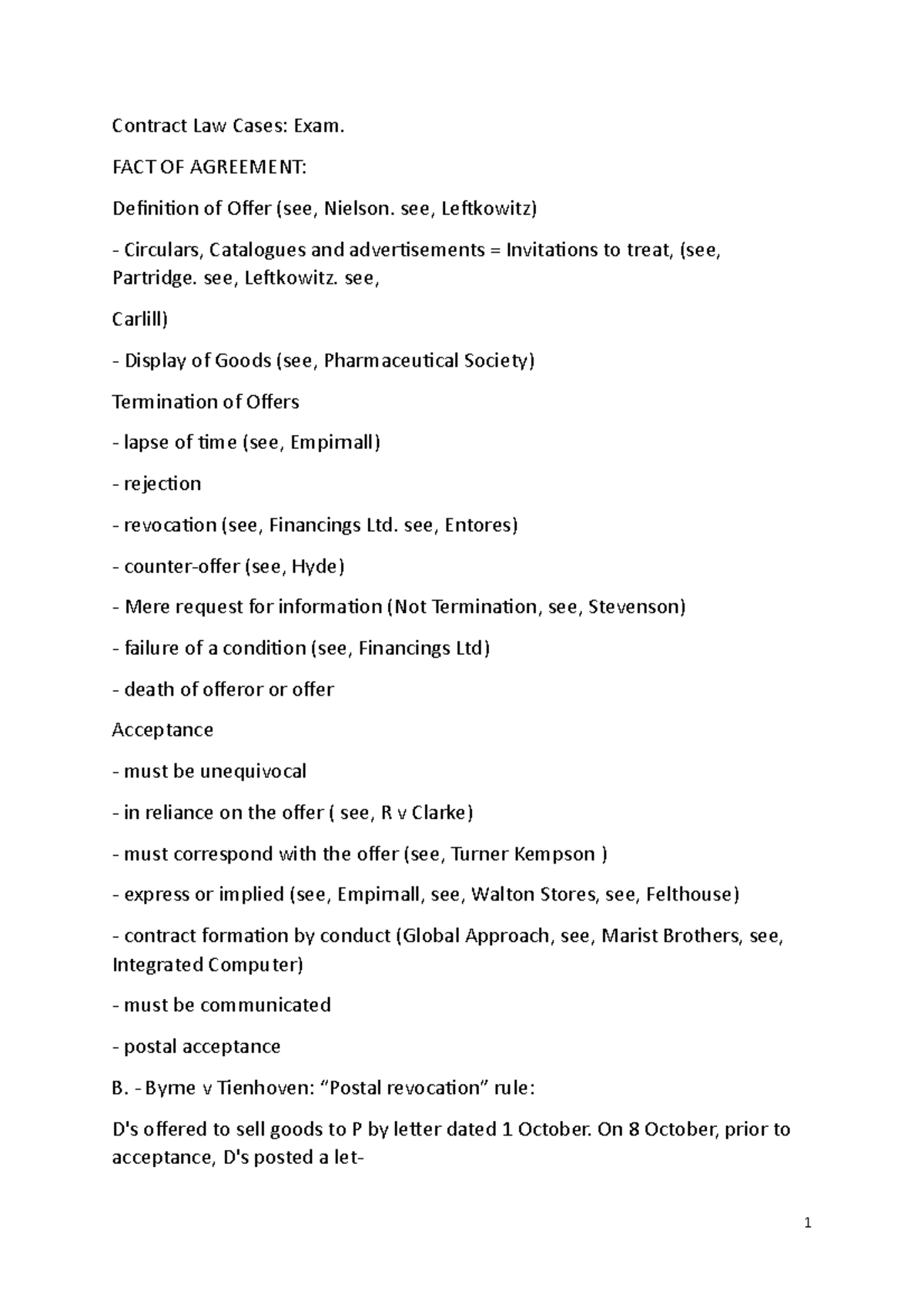 Contract Law Notes - Final Exam Study Guide (LAW123) - Studocu