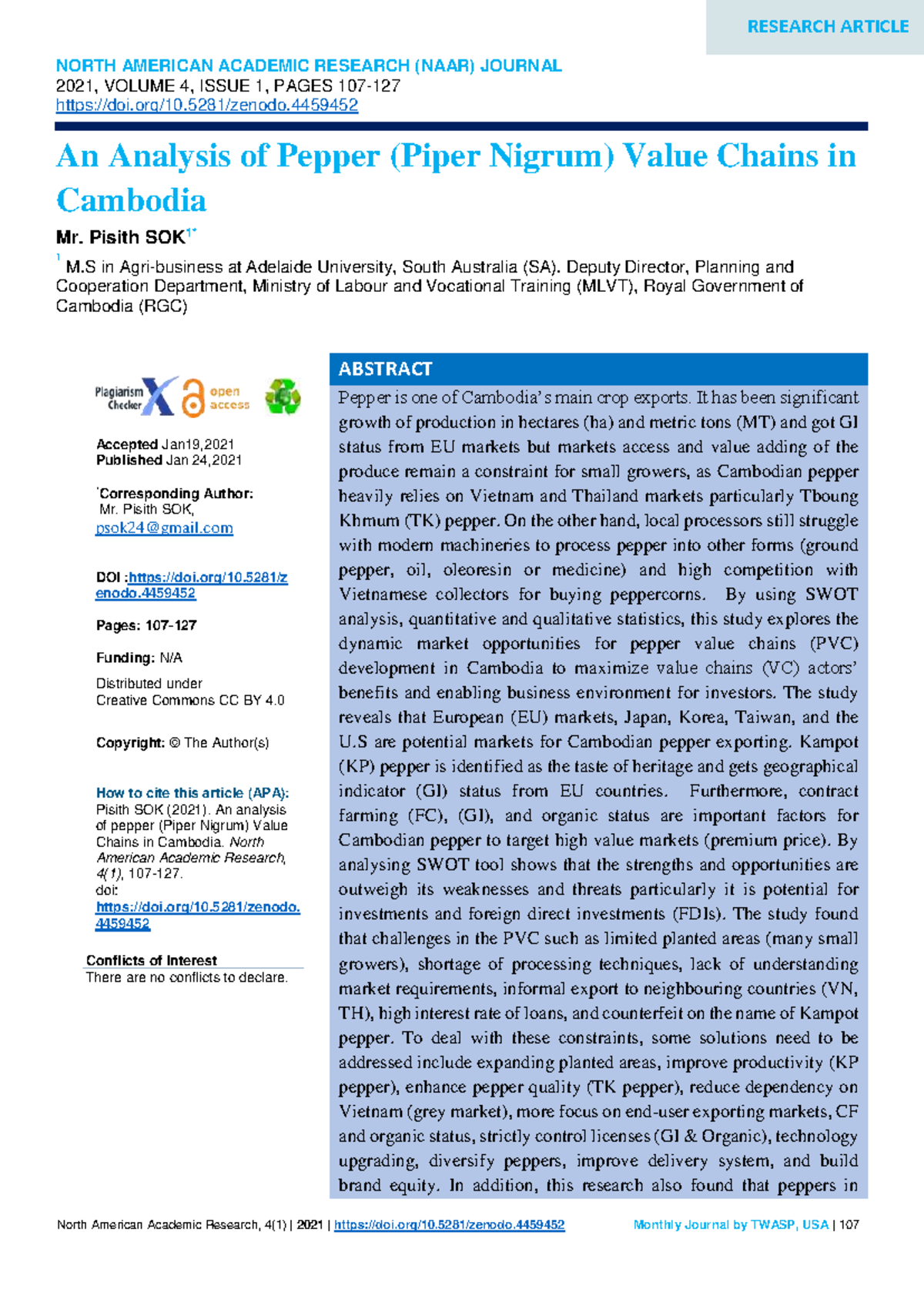 An Analysis of Pepper (Piper Nigrum) Value Chains in Cambodia - NAAR ...