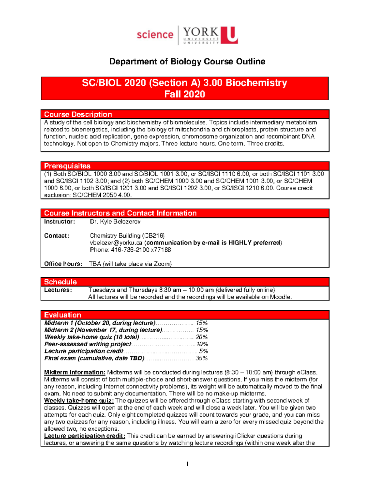BIOL 2020 - Fall 2020 - Course Syllabus and Important Info - Studocu