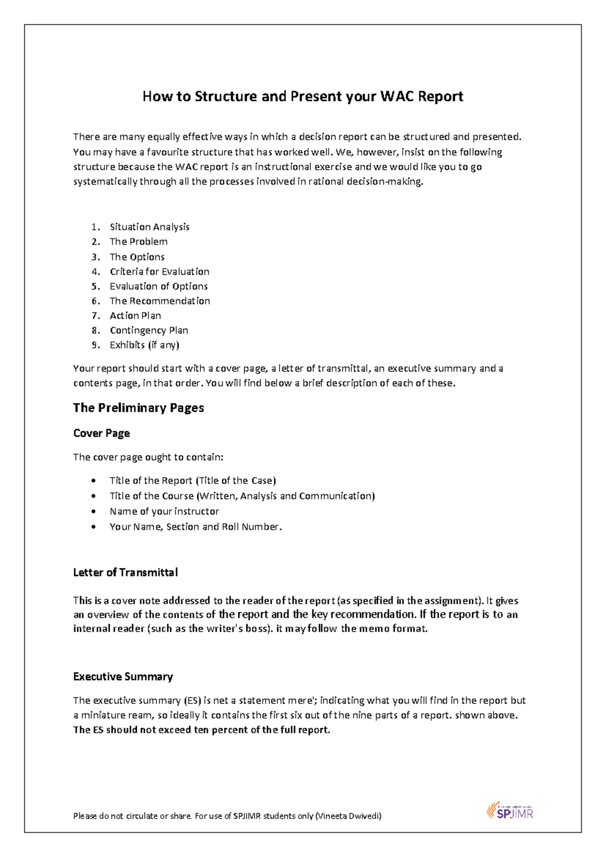 WAC Report Writing Guide: Structure and Best Practices - Studocu