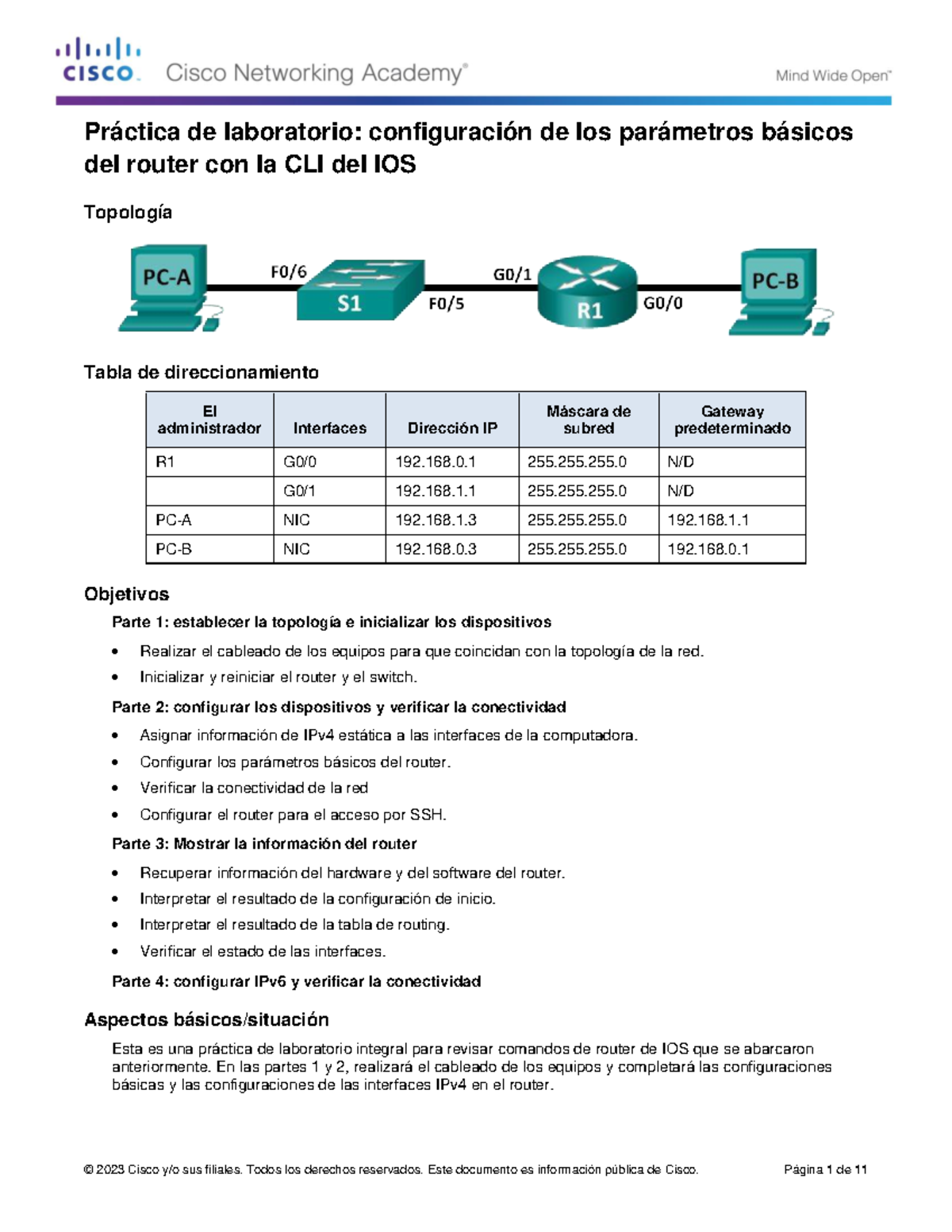1.1.4.6 Lab - Configuración Básica de Router con IOS CLI-SMPB - Studocu
