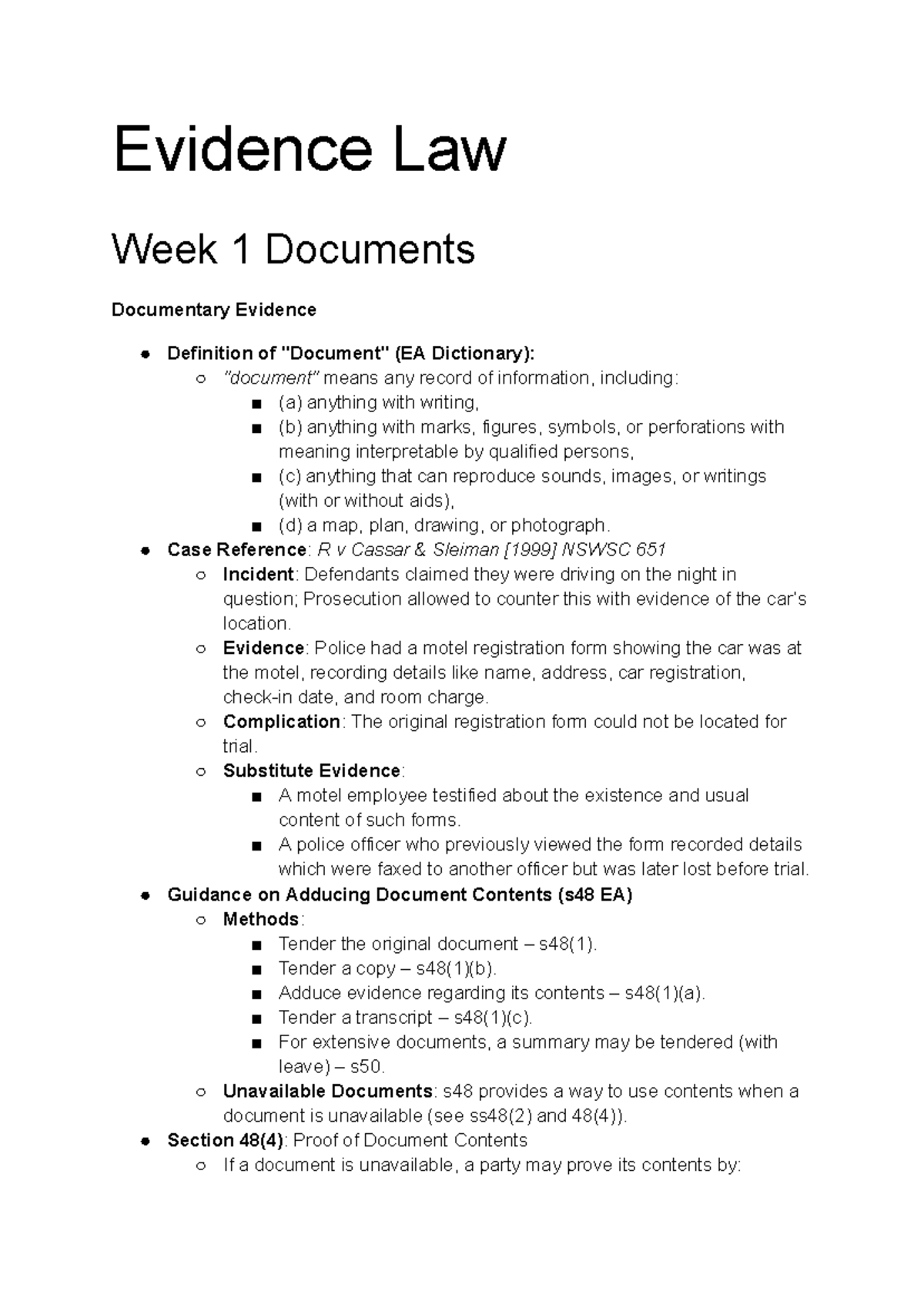 Evidence Law Notes (2024) - Key Concepts and Cases Analysis - Studocu