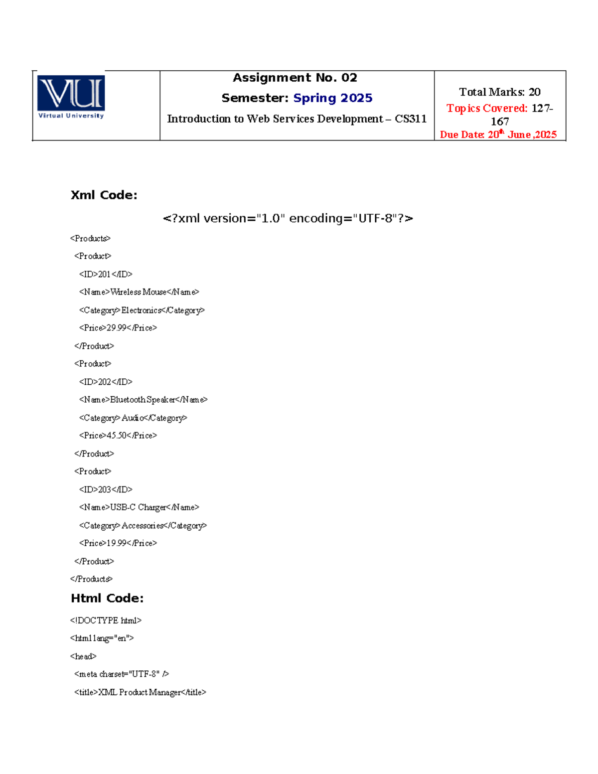 CS311 Assignment 02: Web Services Development XML Code Guide - Studocu