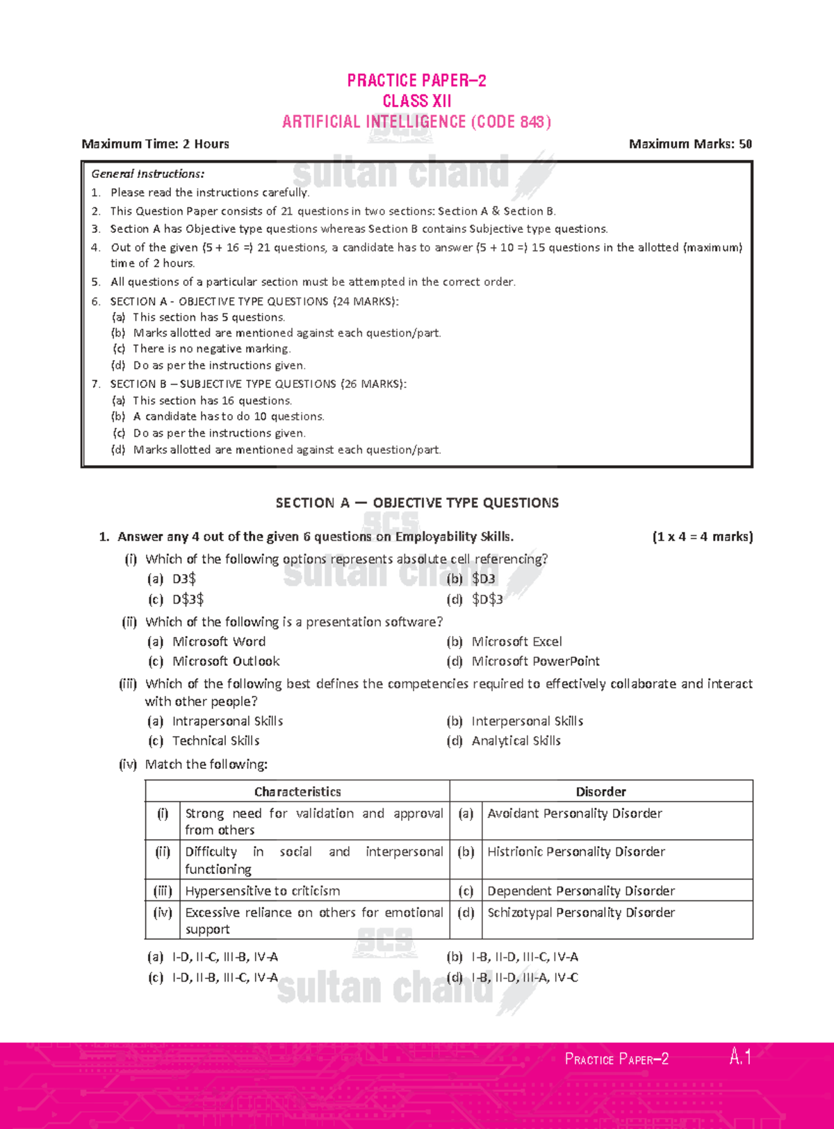 843 AI Class XII Sample Paper: Practice Questions & Instructions - Studocu