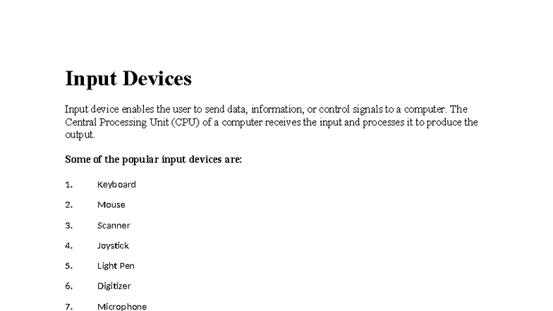 Input Devices Overview Types And Functions Studocu
