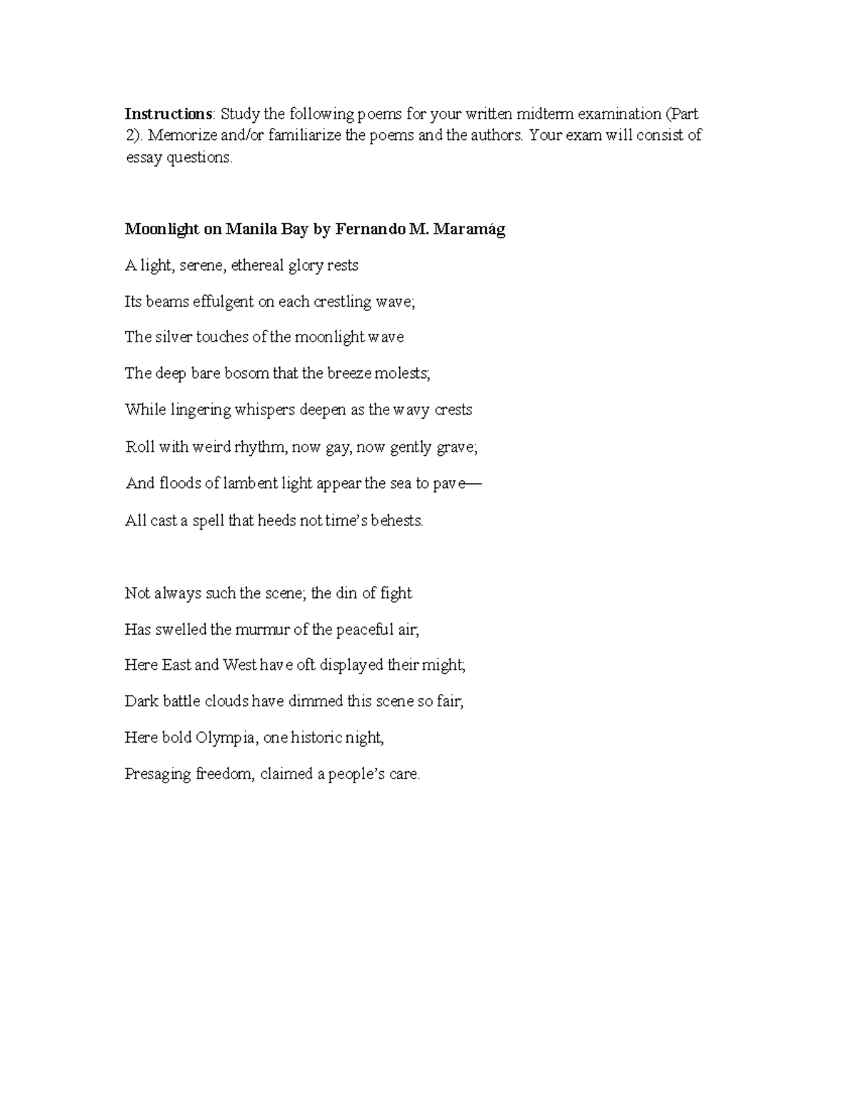 LIT1 Midterm Exam Study: Poems Analysis & Memorization Guide - Studocu