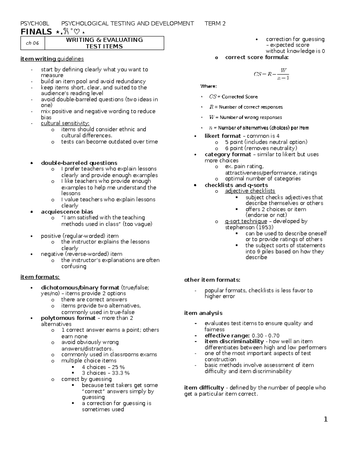 PSYCH08L PSYCHOLOGICAL TESTING AND DEVELOPMENT TERM 2 FINALS ITEM ...