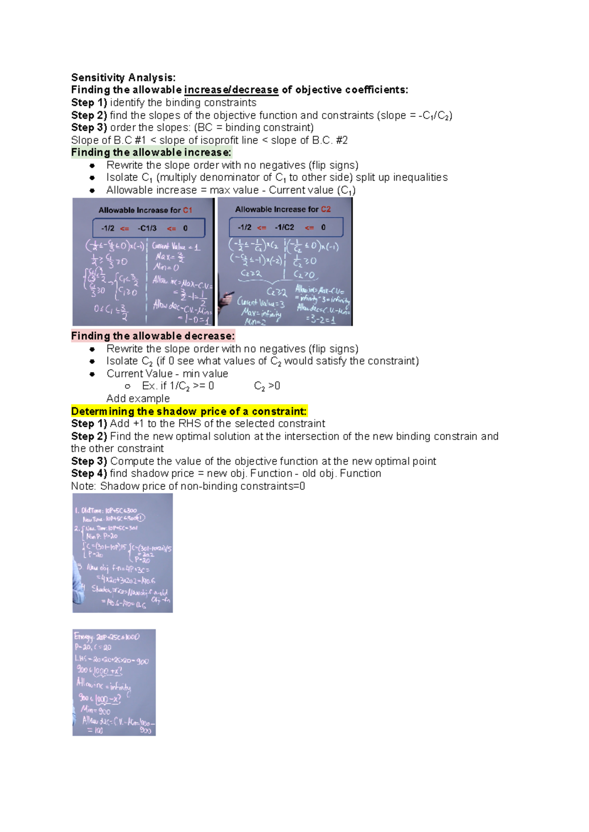 Comm-190 cheat sheet - Sensitivity Analysis: Finding the allowable ...
