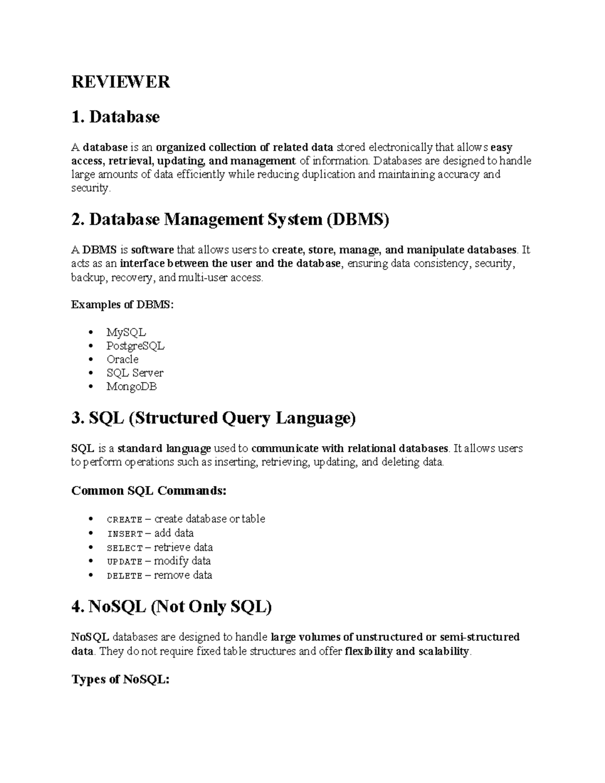 Database Concepts Review - Notes for Exam Preparation - Studocu