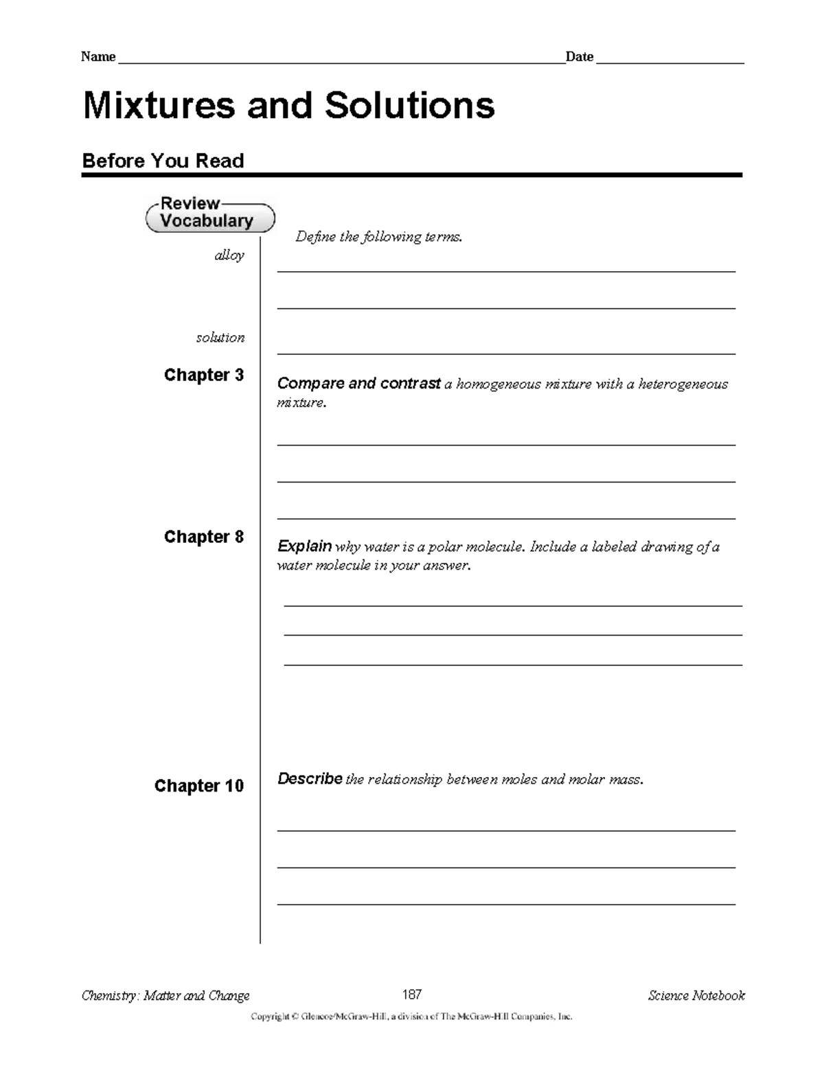 Chemistry: Matter and Change - Mixtures & Solutions Notes (Ch. 3, 8, 10 ...
