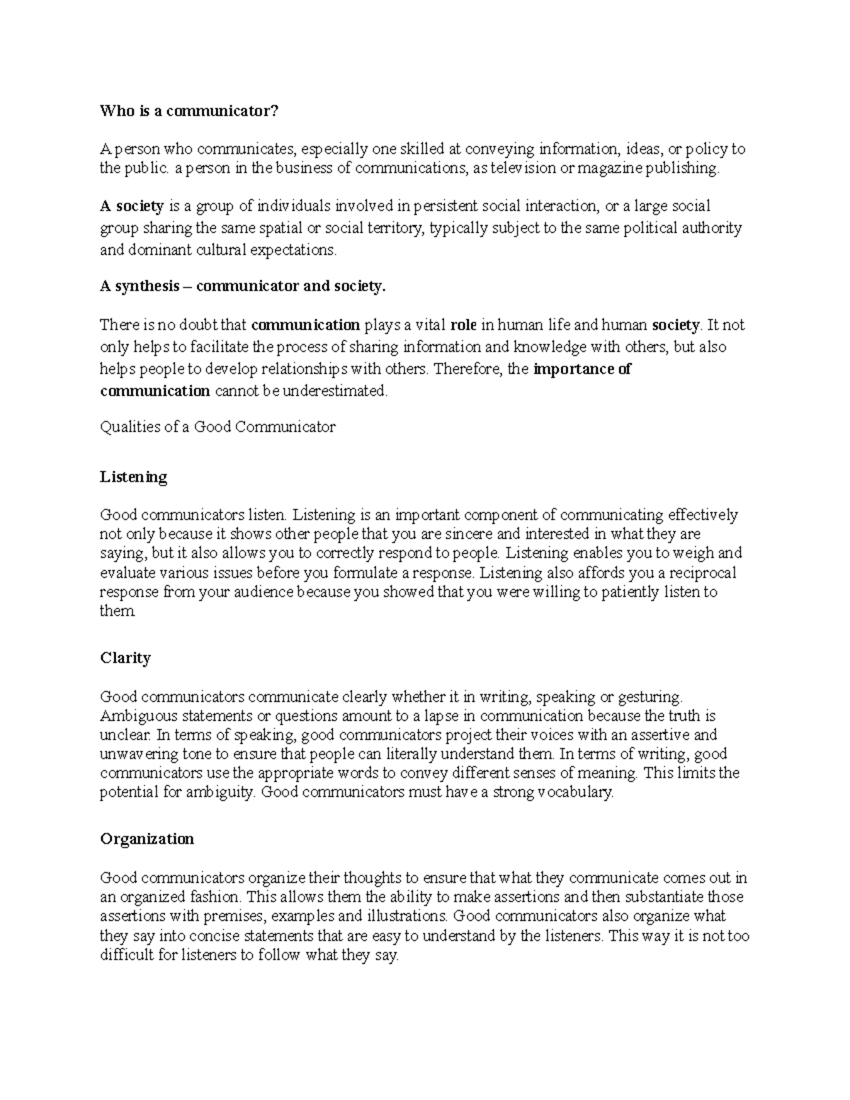 Communicator AND Society N - Who is a communicator? A person who ...