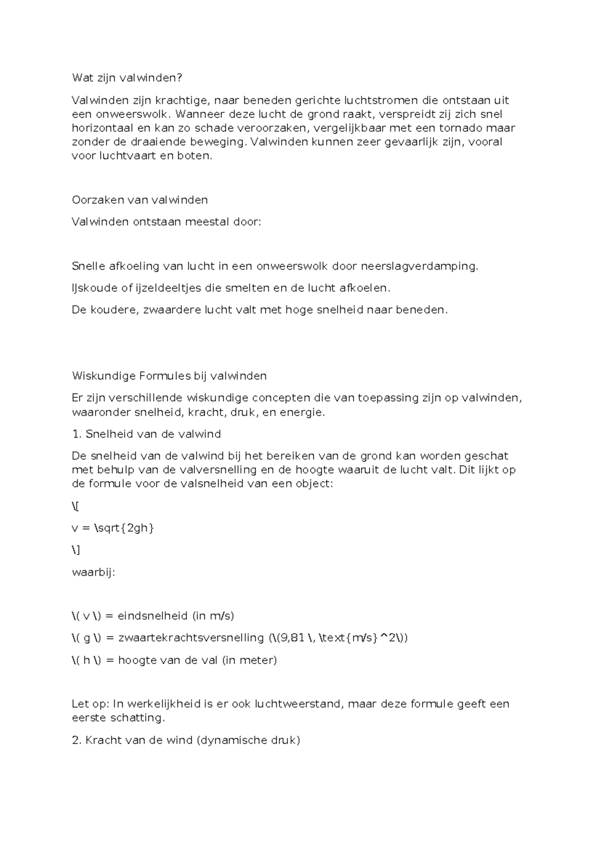 Valwinden: Dynamiek en Wiskundige Formules - Theoretische Verdieping ...