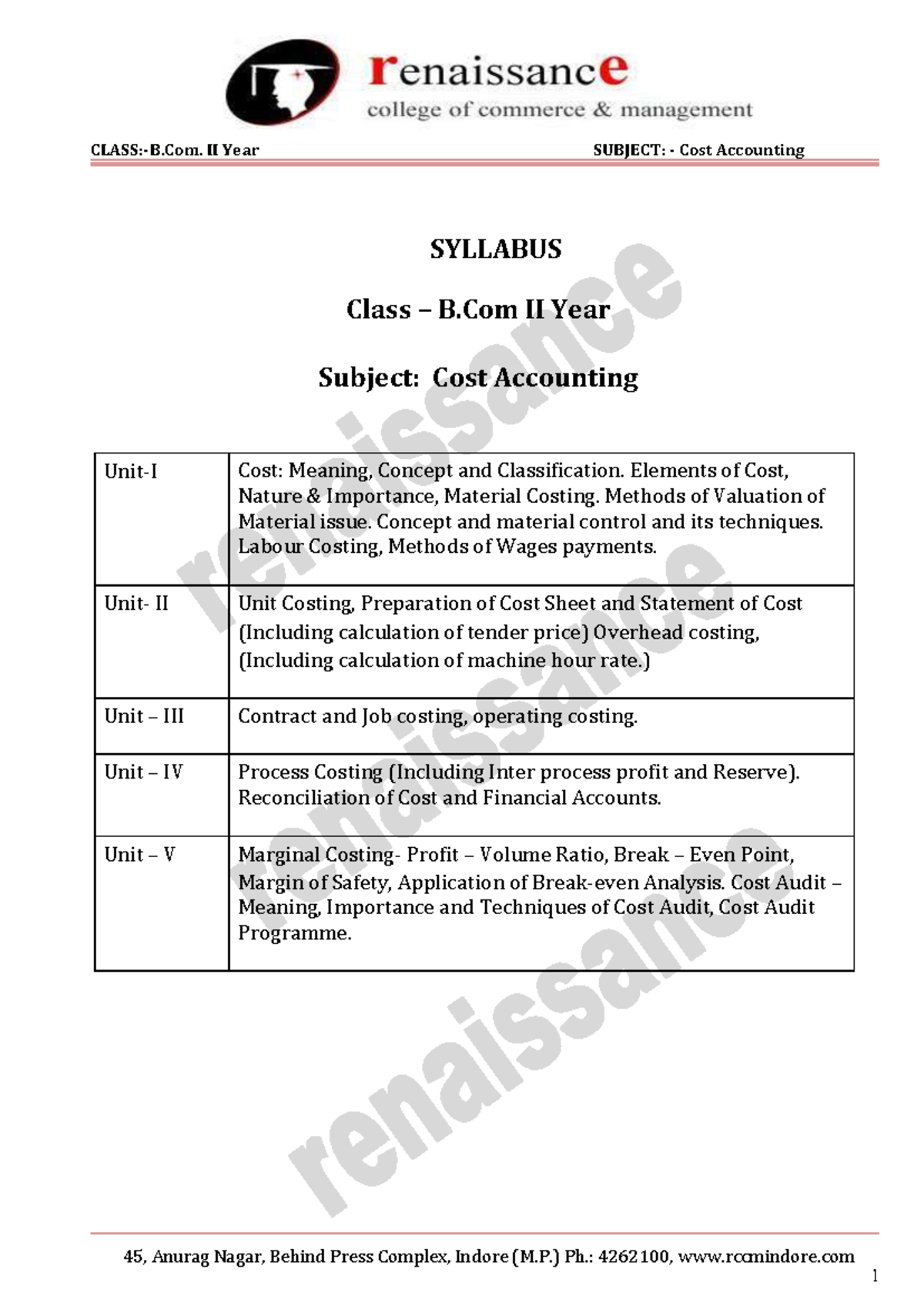Cost Accounting II Year: Comprehensive Guide for B.Com Students - Studocu