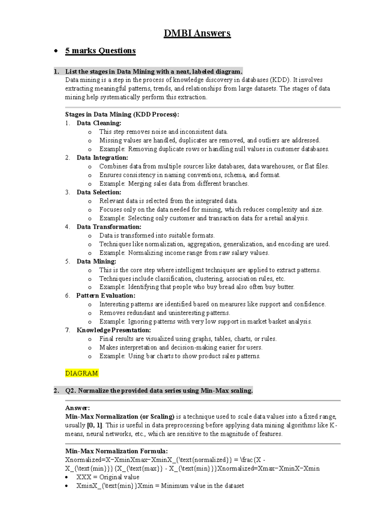 DMBI Final Exam: Data Mining Stages, KDD Process, and Analysis ...