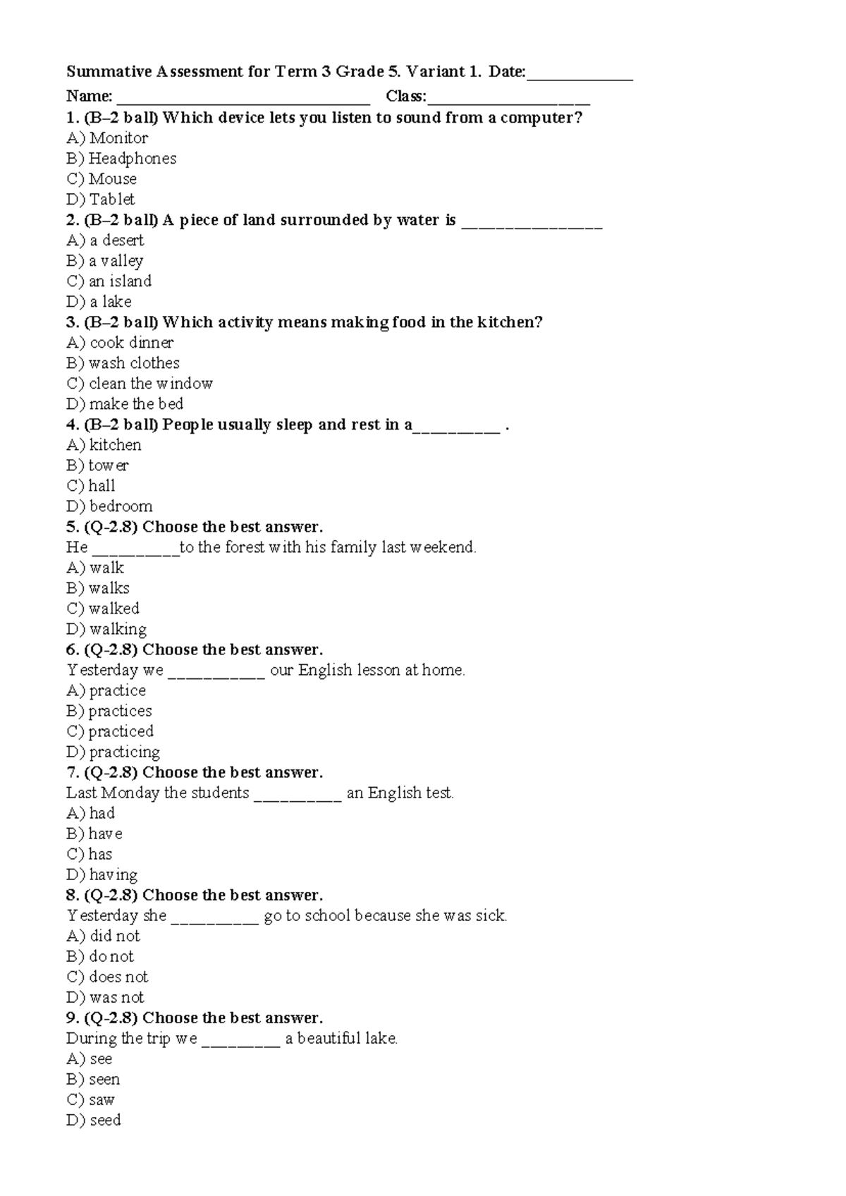 Grade 5 Term 3 Summative Assessment - Variant 1 - Studocu