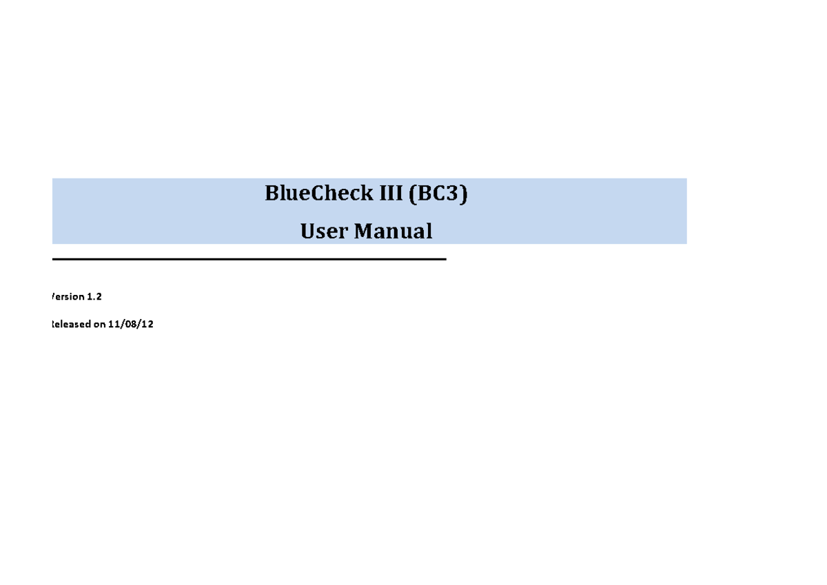 BlueCheck (BC3) User Manual v1.2 - Operation Guide - Studocu