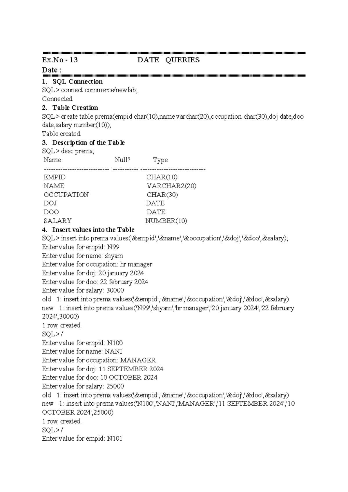 Program 13 - SQL Date Queries and Table Management Notes - Studocu