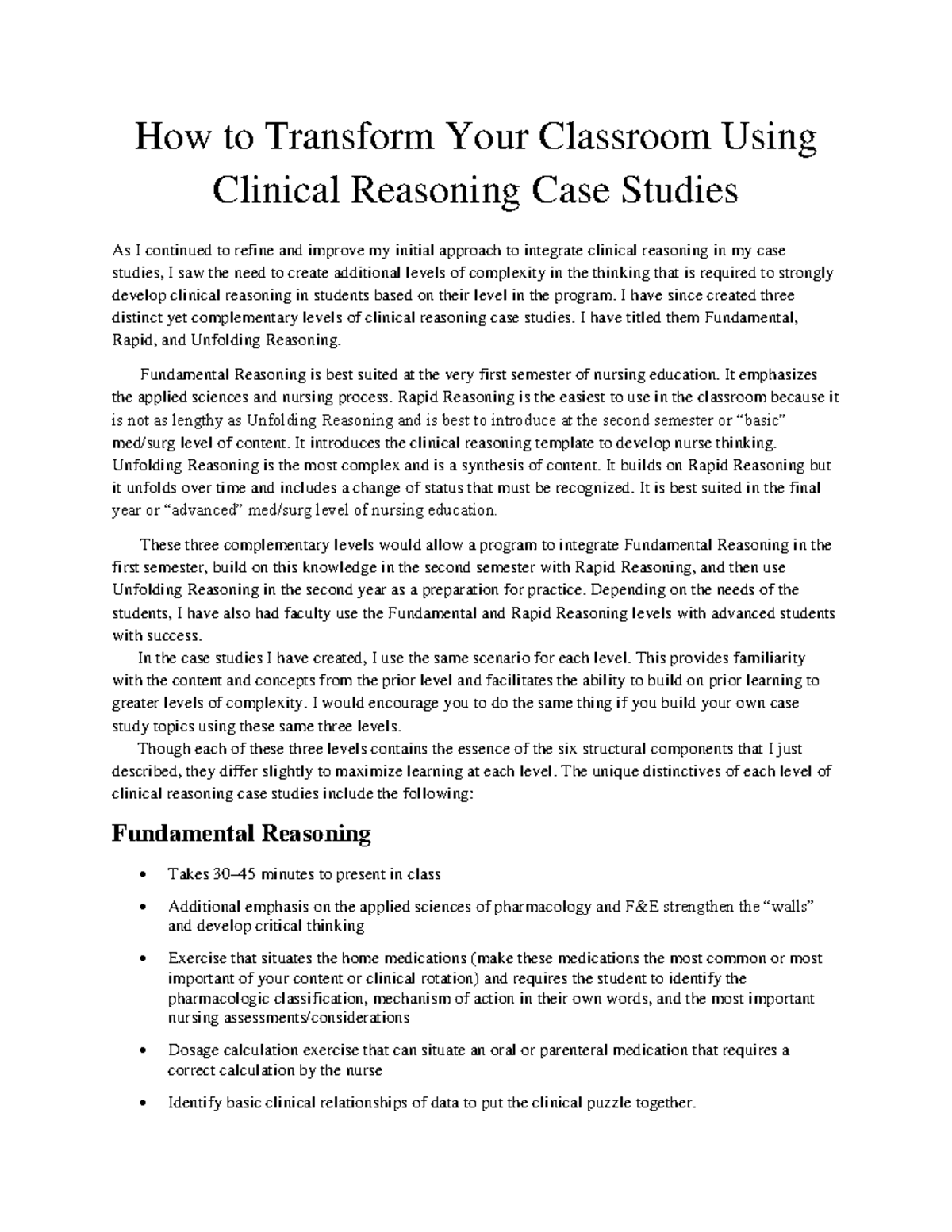 Faculty Guide: Integrating Clinical Reasoning Case Studies in Nursing ...