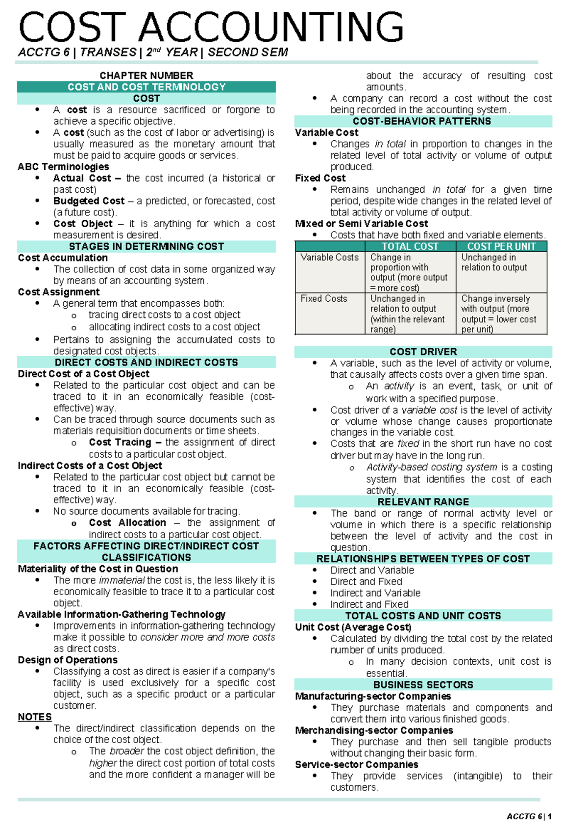 Acctg 6 Cost Accounting C2 - Comprehensive Notes for Second Year - Studocu