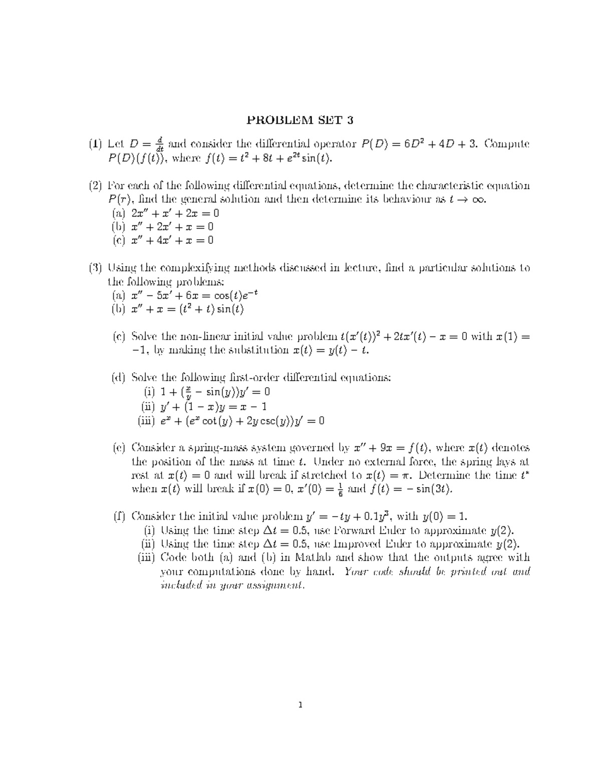Problem Set 3: Differential Equations and Solutions Analysis - Studocu