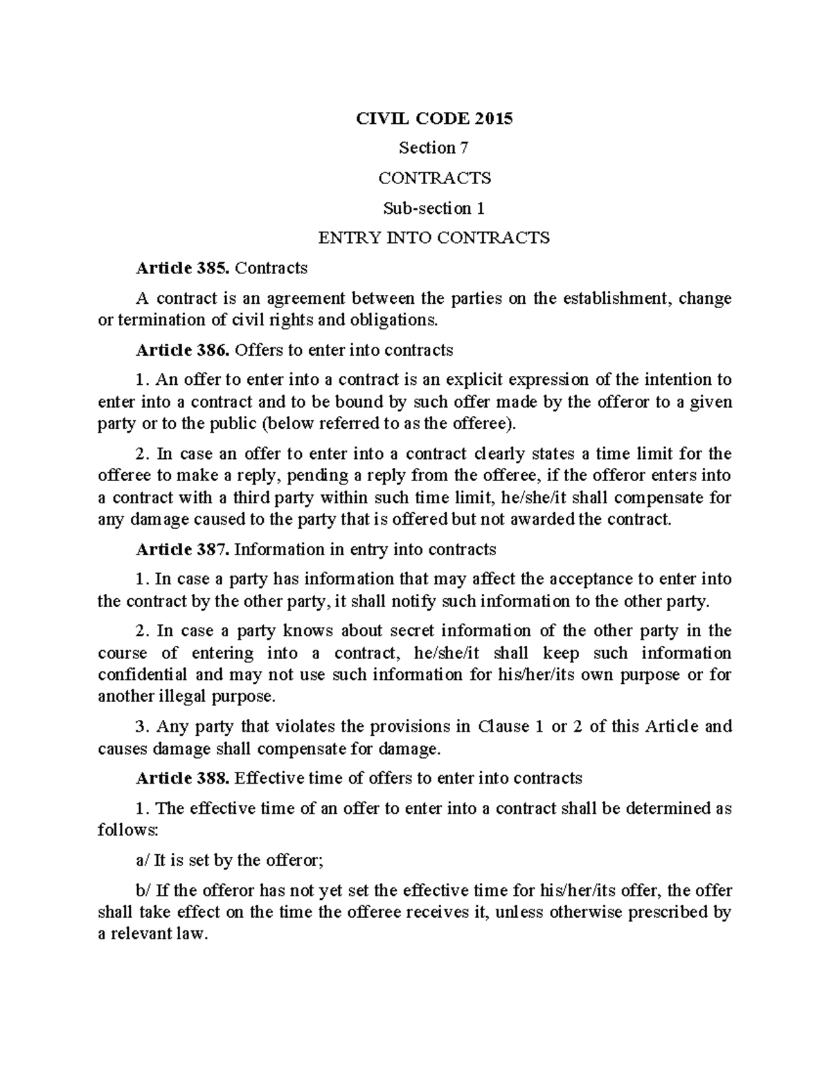 CIVIL CODE 2015: Comprehensive Overview of Contracts - Studocu